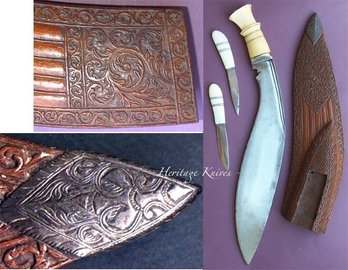 carved gurkha kothimora khukuri. The Kukri by John Powell knife research book Heritage Knives Nepal Khukuri history and heritage. Article, Image, photo, articles, book, research, antiques, reproduction, gurkha rifles, gorkha regiment, british army, indian military, nepal army, world war 1, 2. WW1, WW2, JP. kilatools. 19th and 20th century issue, traditional kothimora. Bushcraft, utility, camping, manufacturer, producer, retail, seller, export of high quality blades genuine authentic gurkha knife, antique viking himalayas hillmen warrior soldier, hanshee, budhume, bhojpure, sirupate, style, design, pattern, kami, black smith. 