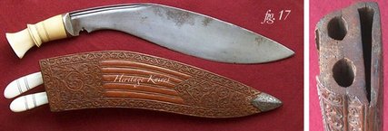 carved wooden. gurkha kothimora khukuri. The Kukri by John Powell knife research book Heritage Knives Nepal Khukuri history and heritage. Article, Image, photo, articles, book, research, antiques, reproduction, gurkha rifles, gorkha regiment, british army, indian military, nepal army, world war 1, 2. WW1, WW2, JP. kilatools. 19th and 20th century issue, traditional kothimora. Bushcraft, utility, camping, manufacturer, producer, retail, seller, export of high quality blades genuine authentic gurkha knife, antique viking himalayas hillmen warrior soldier, hanshee, budhume, bhojpure, sirupate, style, design, pattern, kami, black smith. 