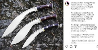 Lamnia, authorized dealer of Heritage Knives Nepal´s excellent Handforged Gurkha Kukri knife, Finland, EU.